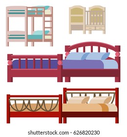 Vector bed icon set interior home rest collection sleep furniture comfortable night illustration.