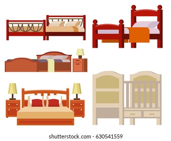 Vector bed icon set interior home rest collection sleep furniture comfortable night illustration.