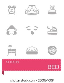 Vector Bed icon set on grey background