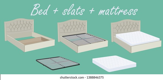 Vector bed, slats,mattress - template for furniture sellers and producers. Three dimensional.