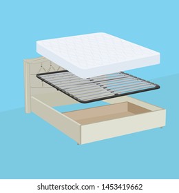 Vector bed, slats,mattress - template for furniture sellers and producers. Three dimensional.