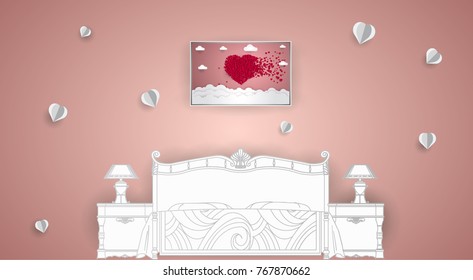 Vector beds of love .paper art graphic design