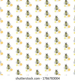 Vector bee background with sunglasses surrounded by flowers