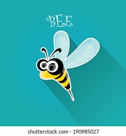 vector bee flat icon. cartoon cute bright baby bee on stylish turquoise background. vector illustration.