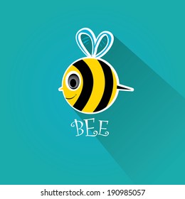 vector bee flat icon. cartoon cute bright baby bee on stylish turquoise background. vector illustration.