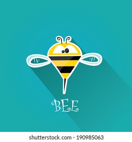 vector bee flat icon. cartoon cute bright baby bee on stylish turquoise background. vector illustration.