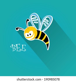 vector bee flat icon. cartoon cute bright baby bee on stylish turquoise background. vector illustration.