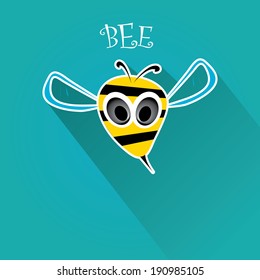 vector bee flat icon. cartoon cute bright baby bee on stylish turquoise background. vector illustration.