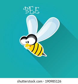 vector bee flat icon. cartoon cute bright baby bee on stylish turquoise background. vector illustration.