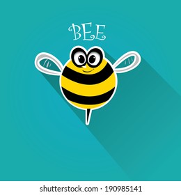 vector bee flat icon. cartoon cute bright baby bee on stylish turquoise background. vector illustration.