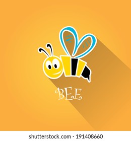 vector bee flat icon. cartoon cute bright baby bee on stylish orange honey background. vector illustration.