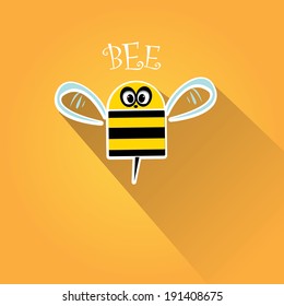 vector bee flat icon. cartoon cute bright baby bee on stylish orange honey background. vector illustration.