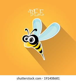 vector bee flat icon. cartoon cute bright baby bee on stylish orange honey background. vector illustration.