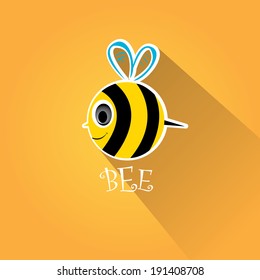 vector bee flat icon. cartoon cute bright baby bee on stylish orange honey background. vector illustration.