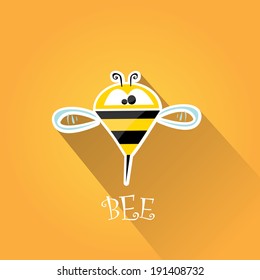 vector bee flat icon. cartoon cute bright baby bee on stylish orange honey background. vector illustration.