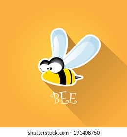 vector bee flat icon. cartoon cute bright baby bee on stylish orange honey background. vector illustration.