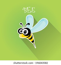 vector bee flat icon. cartoon cute bright baby bee on stylish green field background. vector illustration.