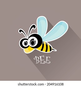 vector bee flat icon. cartoon cute bright baby bee on stylish grey background. vector illustration.