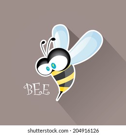 vector bee flat icon. cartoon cute bright baby bee on stylish grey background. vector illustration.