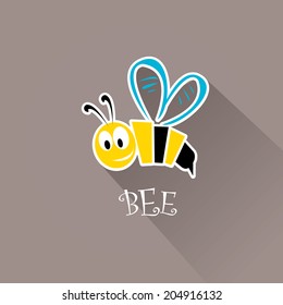 vector bee flat icon. cartoon cute bright baby bee on stylish grey background. vector illustration.