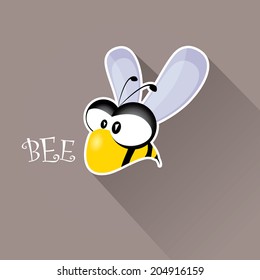 vector bee flat icon. cartoon cute bright baby bee on stylish grey background. vector illustration.