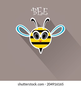 vector bee flat icon. cartoon cute bright baby bee on stylish grey background. vector illustration.