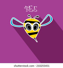 vector bee flat icon. cartoon cute bright baby bee on stylish violet background. vector illustration.