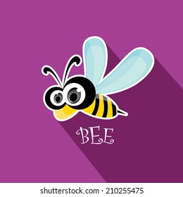 vector bee flat icon. cartoon cute bright baby bee on stylish violet background. vector illustration.