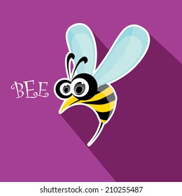 vector bee flat icon. cartoon cute bright baby bee on stylish violet background. vector illustration.