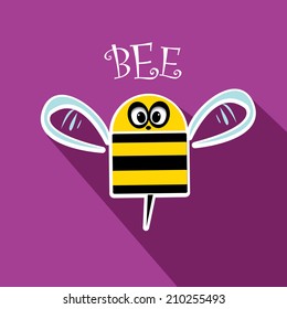 vector bee flat icon. cartoon cute bright baby bee on stylish violet background. vector illustration.