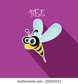 vector bee flat icon. cartoon cute bright baby bee on stylish violet background. vector illustration.