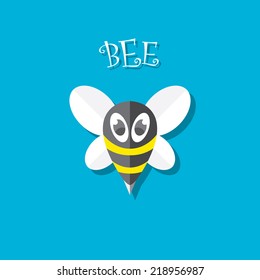 vector bee flat icon. cartoon cute bright baby bee on stylish blue background. vector illustration. cut paper bee