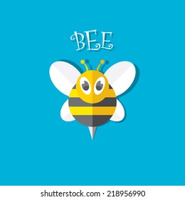 vector bee flat icon. cartoon cute bright baby bee on stylish blue background. vector illustration. cut paper bee