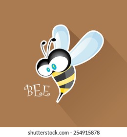vector bee flat icon. cartoon cute bright baby bee on stylish brown background. vector illustration.