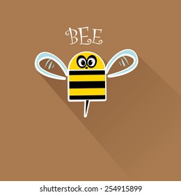 vector bee flat icon. cartoon cute bright baby bee on stylish brown background. vector illustration.