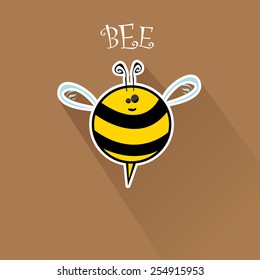 vector bee flat icon. cartoon cute bright baby bee on stylish brown background. vector illustration.