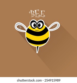 vector bee flat icon. cartoon cute bright baby bee on stylish brown background. vector illustration.