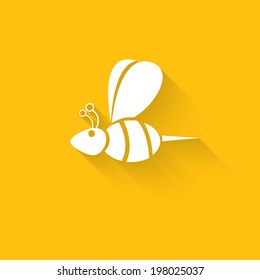 vector bee flat icon with long shadow. cartoon cute bright baby bee on stylish pink summer background. vector illustration.
