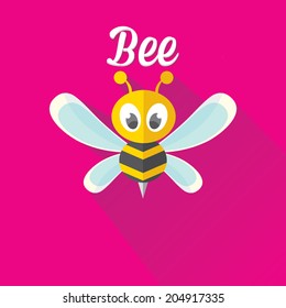 vector bee flat icon with long shadow. cartoon cute bright baby bee on stylish pink summer background. vector illustration. cut paper bee