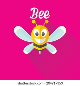vector bee flat icon with long shadow. cartoon cute bright baby bee on stylish pink summer background. vector illustration. cut paper bee