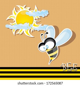 vector bee icon. cartoon cute bright baby bee flying in sunny sky. vector illustration.