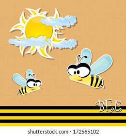 vector bee icon. cartoon cute bright baby bee flying in sunny sky. vector illustration.