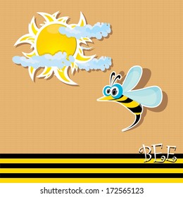 vector bee icon. cartoon cute bright baby bee flying in sunny sky. vector illustration.