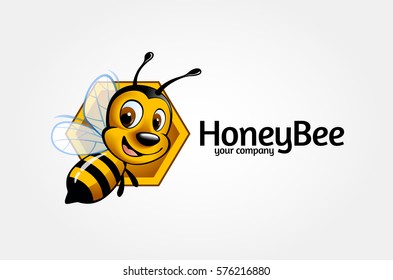 Vector bee icon. Cartoon cute bright baby bee on stylish white background. Vector logo illustration.