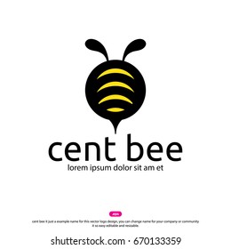 Vector bee icon. Cartoon cute bright baby bee on stylish white background. flat logo design. cent icon logo template