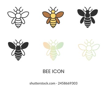 Vector bee icon, honey or insect icon in solid, gradient and line styles. Trendy colors. Isolated on a white background. Editable stroke