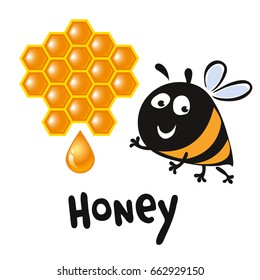Vector bee icon. Pretty bee with honeycomb. Vector logo image.