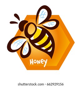 Vector bee icon. Pretty bee with honeycomb. Vector logo image.
