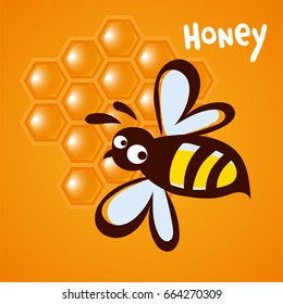 Vector bee icon. Pretty bee with honeycomb. Vector logo image.