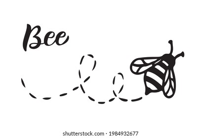 Vector Bee line icon illustration. Graphic logo of insect, simple doodle emblem. Hand drawn honeybee isolated on white background. Queen symbol outline design. Minimalist bug black art.